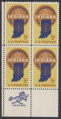 # 1308 (1966) Indiana - Mr. Zip BK/4, LL, MNH