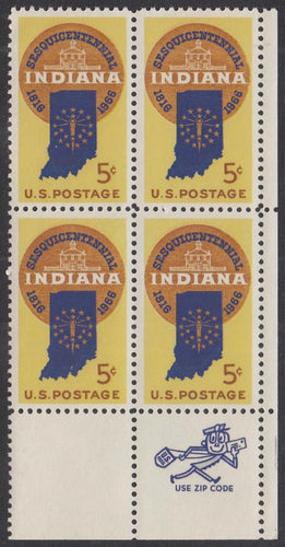 # 1308 (1966) Indiana - Mr. Zip BK/4, LR, MNH