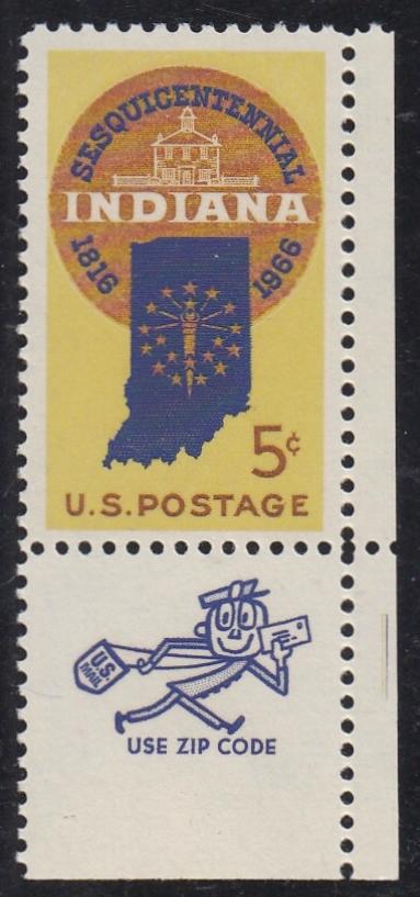 # 1308 (1966) Indiana - Mr. Zip sgl, LR, MNH