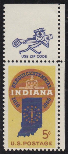 # 1308 (1966) Indiana - Mr. Zip sgl, UR, MNH