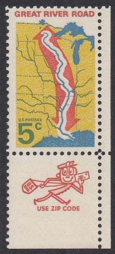 # 1319 (1966) River Road, Not tagged - Mr. Zip sgl, LR, MNH