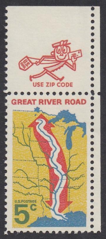 # 1319 (1966) River Road, Not tagged - Mr. Zip sgl, UR, MNH