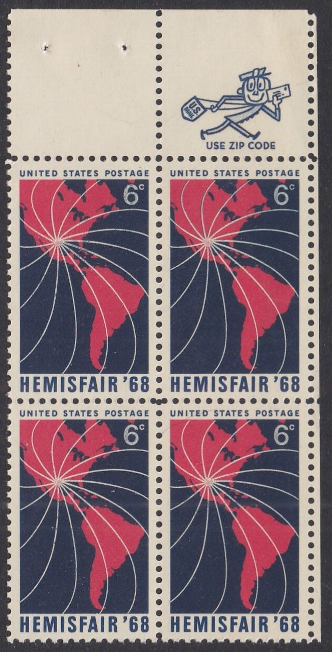 # 1340 (1968) Hemisfair - Mr. Zip, BK/4, UR, MNH