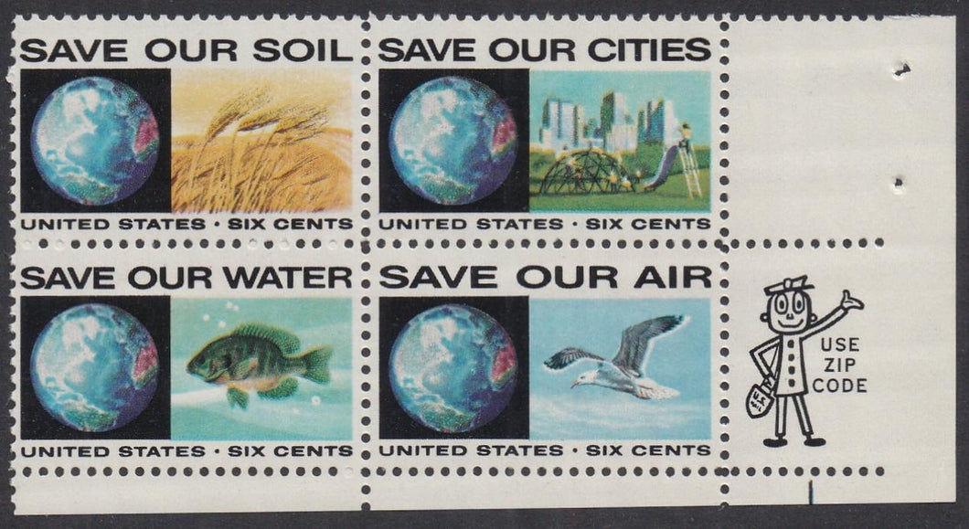 # 1410-13 (1970) Anti-Pollution - Mr. Zip, BK/4, LR, MNH