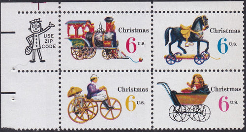 # 1415-18 (1970) Xmas Toys, Type II, gum breakers - Mr. Zip, BK/4, UL, MNH