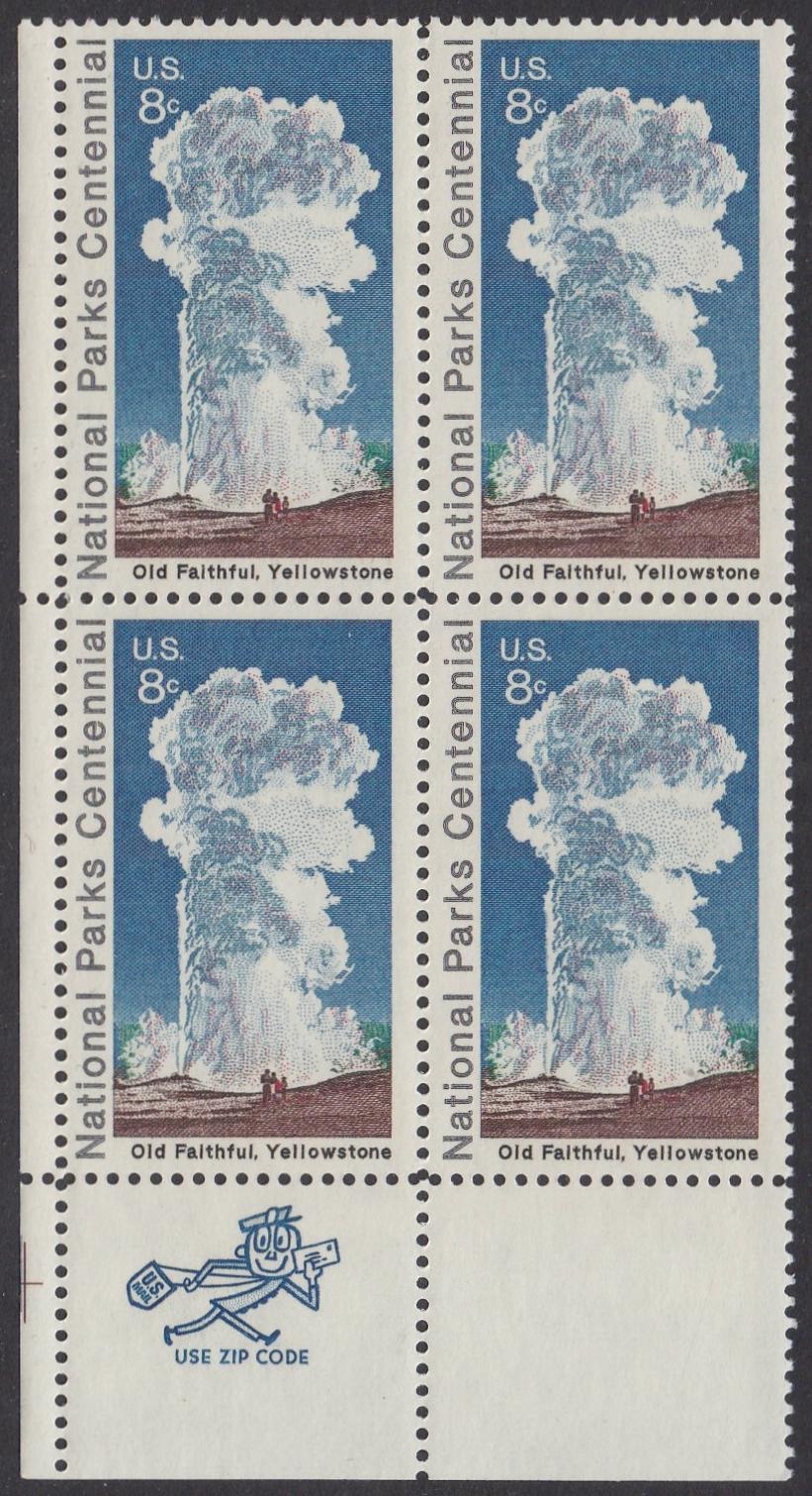 # 1453 (1972) Old Faithful - Mr. Zip, LL, BK/4, MNH