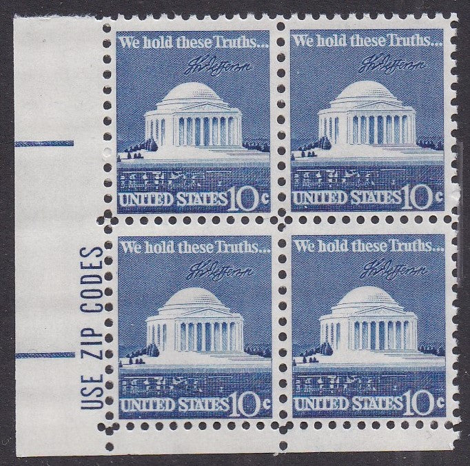 # 1510 (1973) Jefferson Memorial - Zip Code, BK/4, LL, MNH