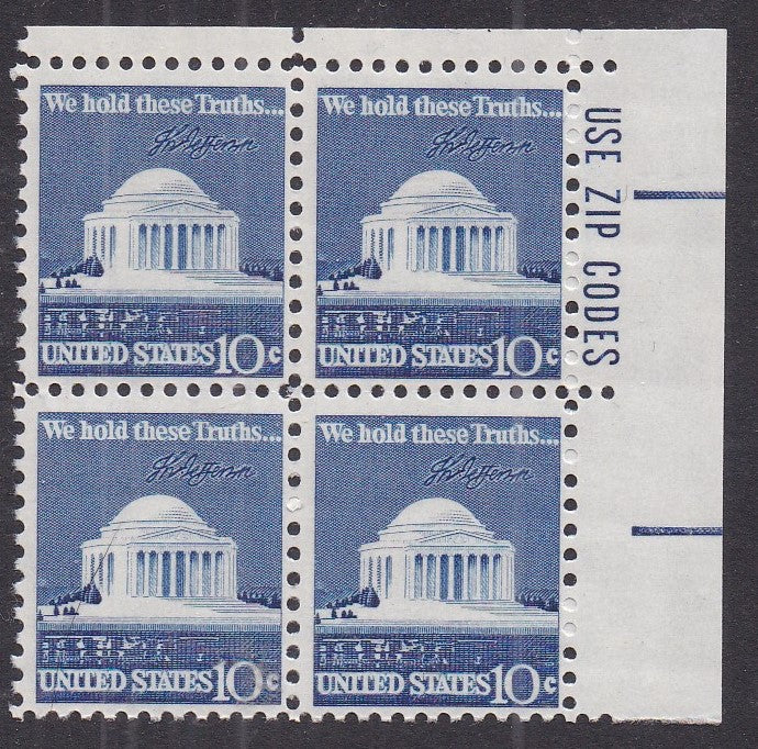 # 1510 (1973) Jefferson Memorial - Zip Code, BK/4, UR, MNH