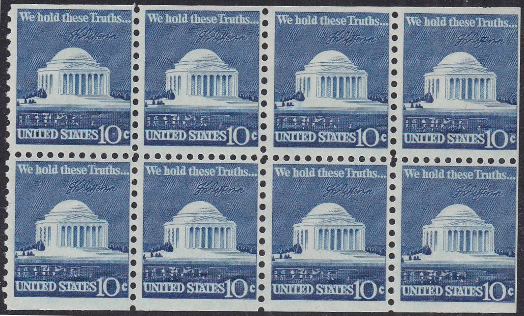 # 1510c (1973) Jefferson Memorial, solid line - Bklt pane, No Tab, VF MNH