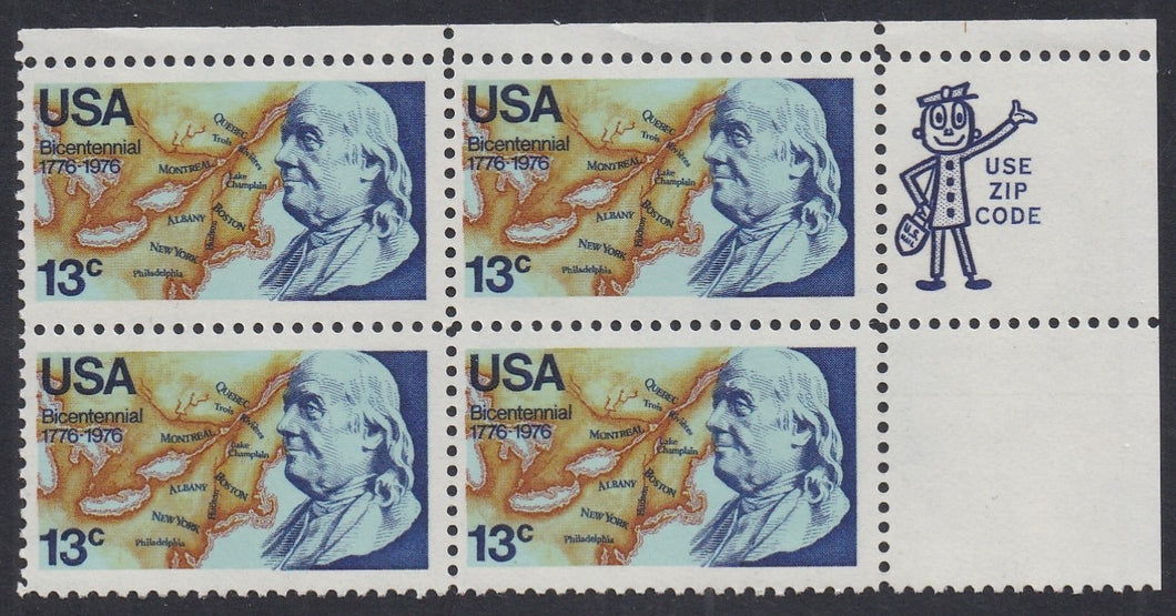 # 1690 (1976) Franklin - Mr. Zip, BK/4, UR, MNH