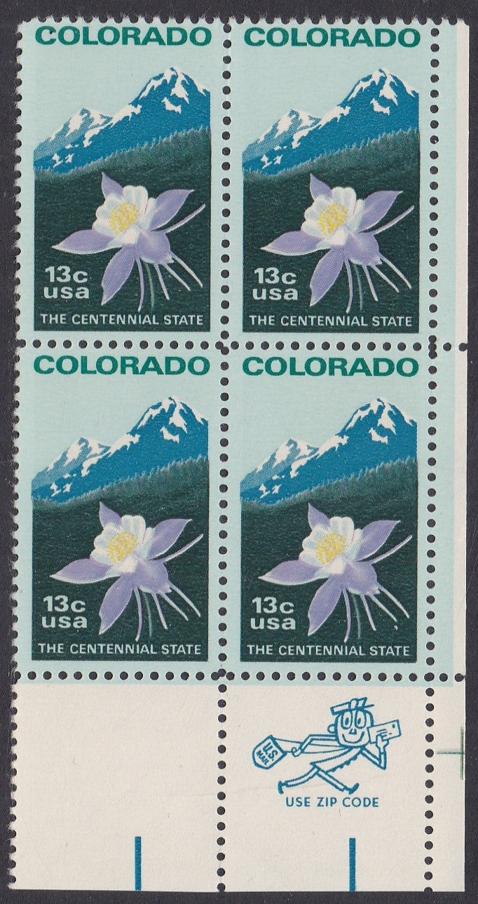 # 1711 (1977) Colorado, perf 11x11 - Mr. Zip, BK/4, LR, MNH