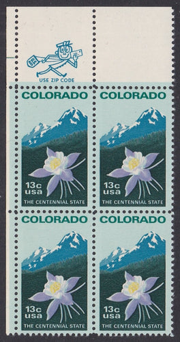 # 1711 (1977) Colorado, perf 11x11 - Mr. Zip, BK/4, UL, XF MNH