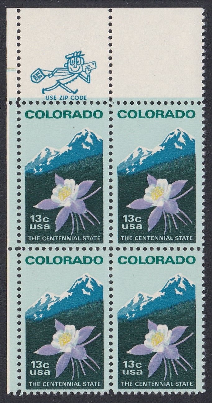 # 1711 (1977) Colorado, perf 11x11 - Mr. Zip, BK/4, UL, MNH