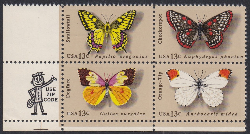 # 1712-15 (1977) Butterflies - Mr. Zip, BK/4, LL, MNH