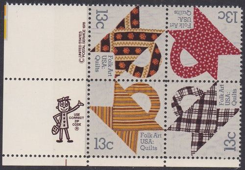 # 1745-48 (1978) Quilts - Mr. Zip, BK/4, LL, MNH