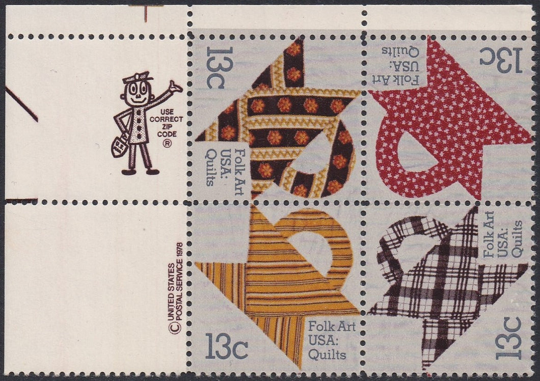 # 1745-48 (1978) Quilts - Mr. Zip, BK/4, UL, MNH