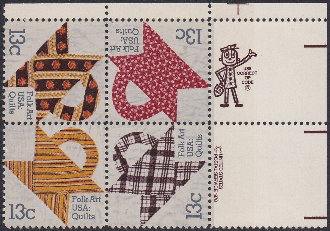 # 1745-48 (1978) Quilts - Mr. Zip, BK/4, UR, MNH