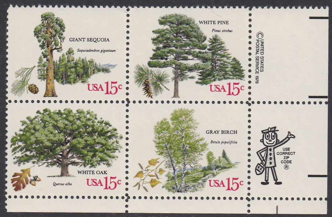 # 1764-67 (1978) Trees - Mr. Zip, BK/4, LR, MNH