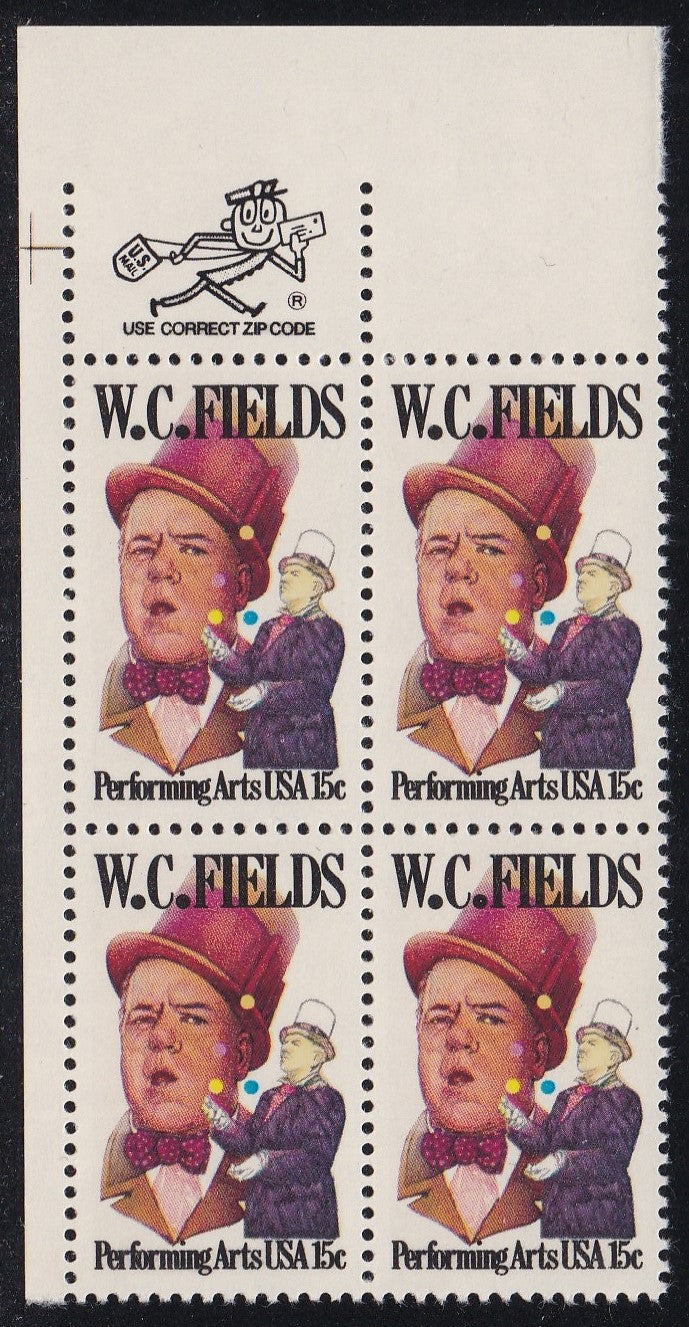 # 1803 (1980) WC Fields - Mr. Zip, BK/4, UL, MNH