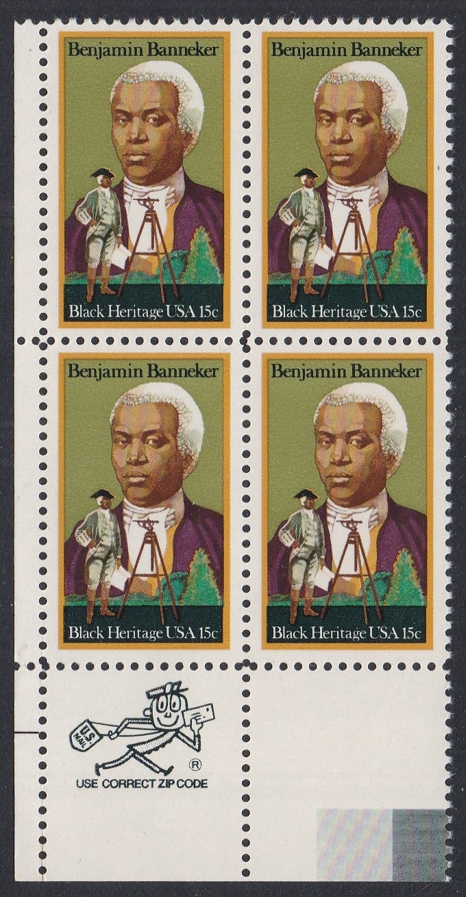 # 1804 (1980) Banneker - Mr. Zip, BK/4, LL, XF MNH