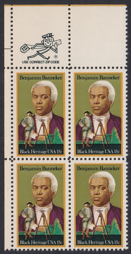 # 1804 (1980) Banneker - Mr. Zip, BK/4, UL, MNH