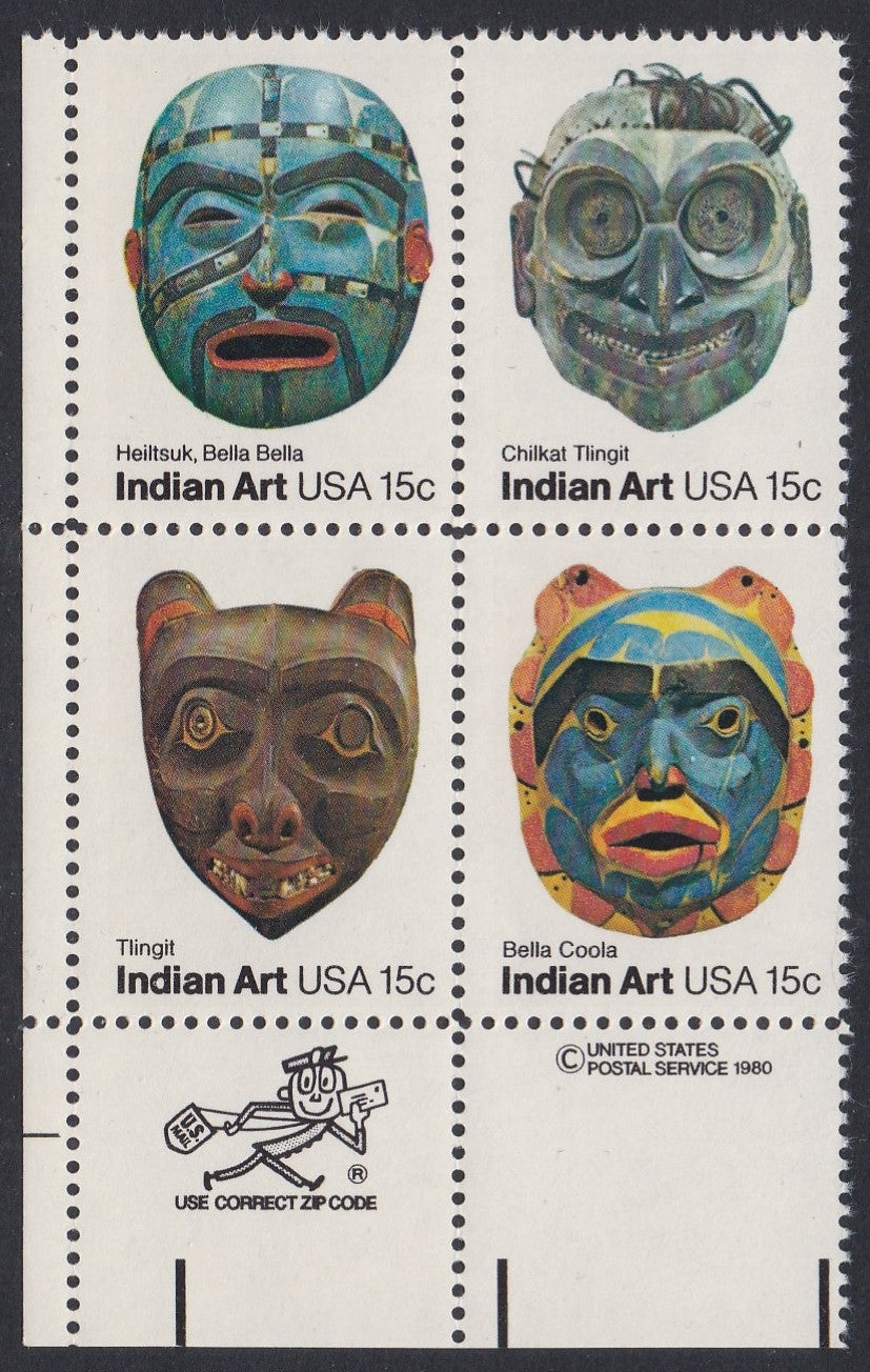 # 1834-37 (1980) Indian Masks - Mr. Zip, BK/4, LL, MNH