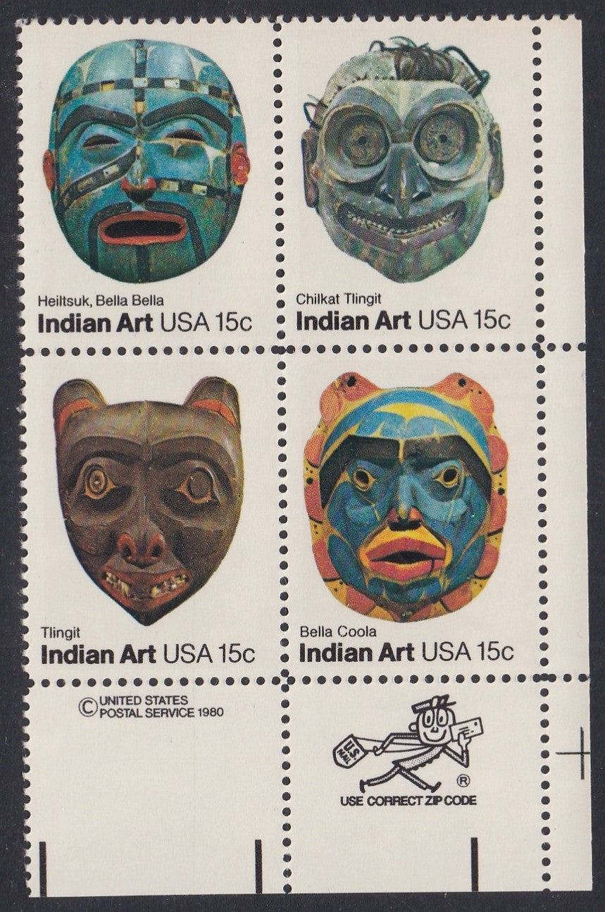 # 1834-37 (1980) Indian Masks - Mr. Zip, BK/4, LR, MNH