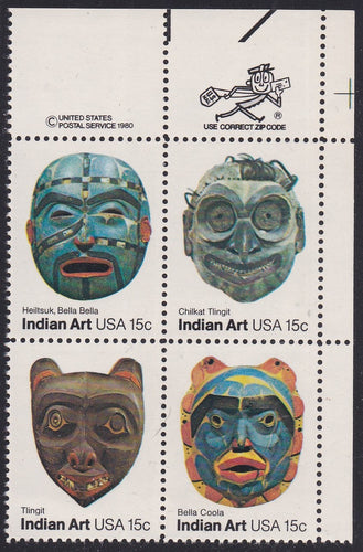 # 1834-37 (1980) Indian Masks - Mr. Zip, BK/4, UR, MNH