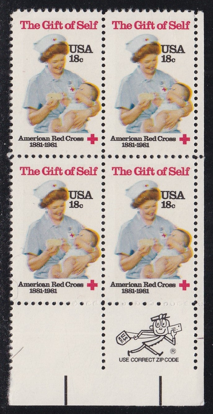 # 1910 (1981) Red Cross - Mr. Zip, BK/4, LR, MNH