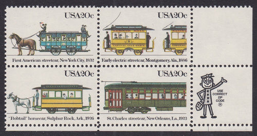 # 2059-62 (1983) Streetcars - Mr. Zip, BK/4, LR, MNH