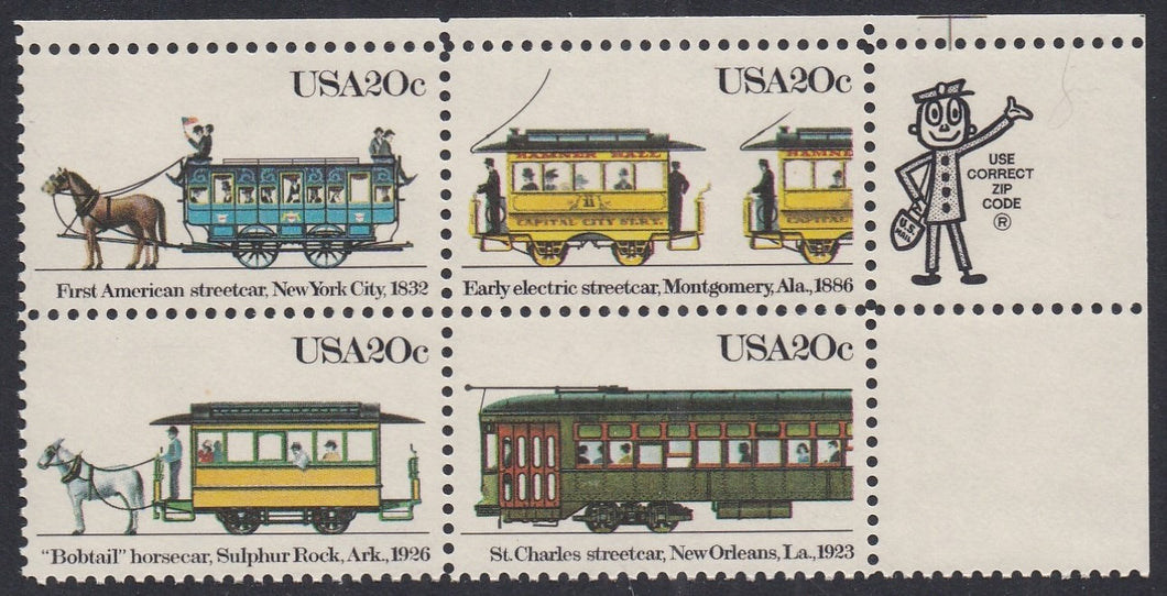 # 2059-62 (1983) Streetcars - Mr. Zip, BK/4, UR, MNH