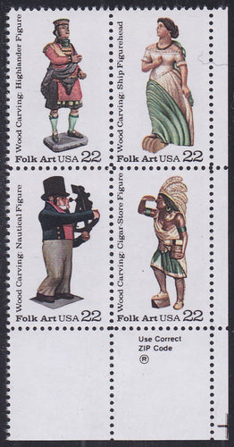 # 2240-43 (1986) Woodcarved Figurines - Zip Code, BK/4, LR, MNH