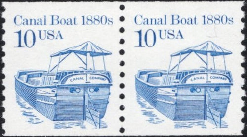 # 2257c (1993) 1880's Canal Boat, DG, OA Tag - Coil pr, MNH