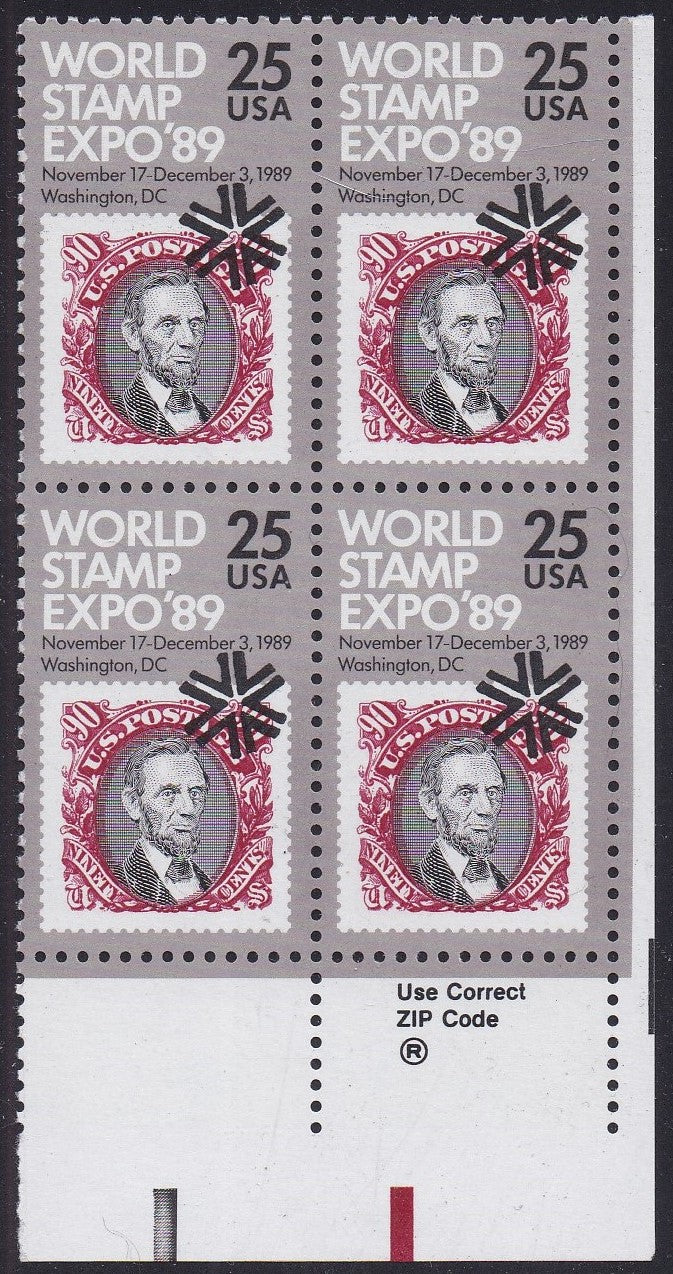 # 2410 (1989) World Stamp Expo - Zip Code BK/4, UR, MNH