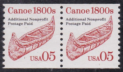 # 2454 (1991) 1800's Canoe, red, LGG, Not Tag - Coil pr, MNH