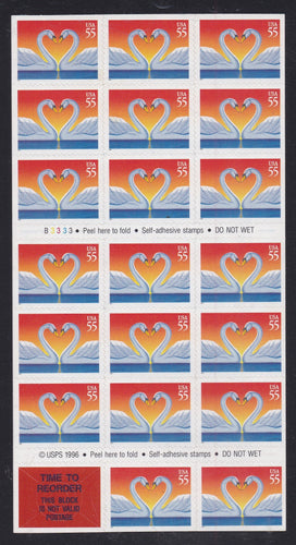 # 3124a (1997) LOVE, Swans - BKLT, #B3333, MNH