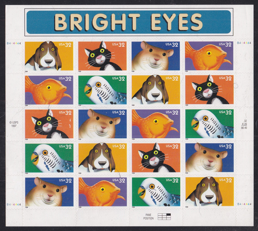 # 3230-34 (1998) Bright Eyes - Pane, #B444444, MNH