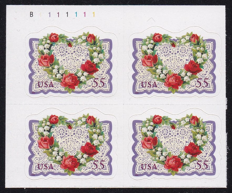 # 3275 (1999) Love, Victorian Wreath - PB, UL #B1111111, MNH