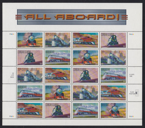 # 3333-37 (1999) Trains - Pane, #P4444, MNH