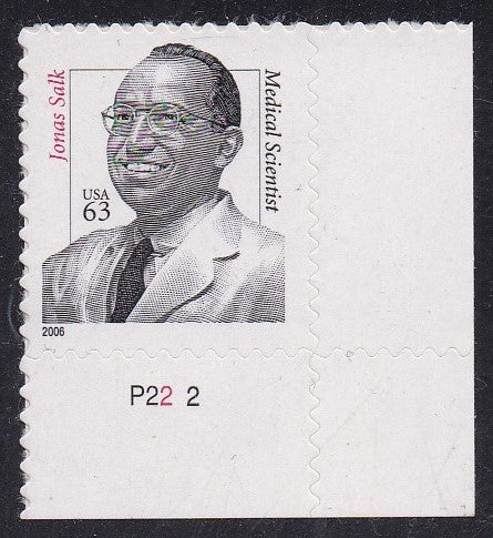 # 3428 (2006) Jonas Salk - Plt sgl, LR #P22-2, MNH