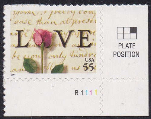 # 3499 (2001) Love - Plt sgl, LR #B1111, MNH