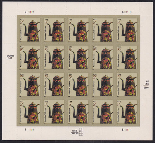 #3756 (2004) Toleware Coffeepot, 2004 year date - Pane, #S1111111, MNH