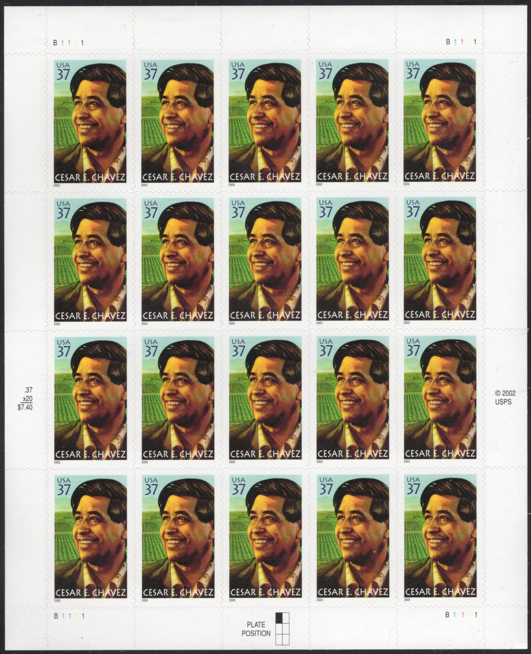 # 3781 (2003) Cesar Chavez - Pane, MNH - AT FACE