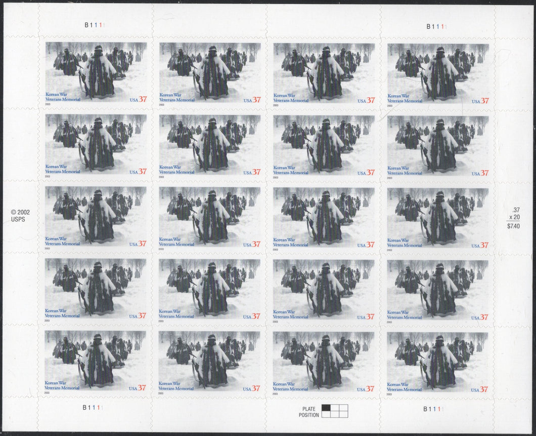 # 3803 (2003) Korean War Veterans Memorial - Pane, MNH - AT FACE