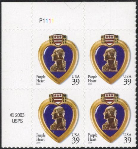 # 4032 (2006) Purple Heart, 2006 year date, 11.25x11 - PB, UL #P1111, MNH