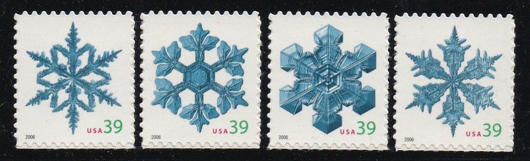 # 4109-12 (2006) Snowflakes, 11.25 x 10.75 - Bklt sgls, Set/4, MNH