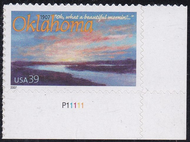 # 4121 (2007) Oklahoma Statehood - Plt sgl, LR #P1111, MNH