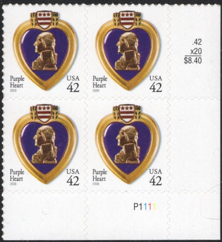 # 4264 (2008) Purple Heart, 2008 year date, 11.25x10.75 - PB, LR #P1111, MNH