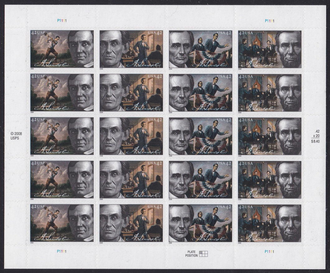 # 4380-83 (2009) Lincoln - Pane, MNH