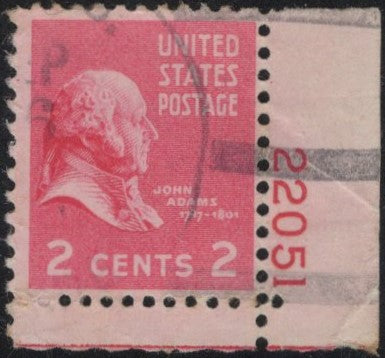 # 806 (1938) J Adams, rose pink - Plt sgl, LR #22051, Used